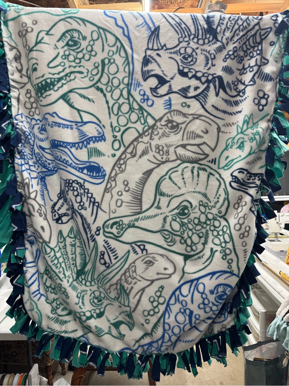 Dinosaur Fleece Throw Blanket - Green & Blue